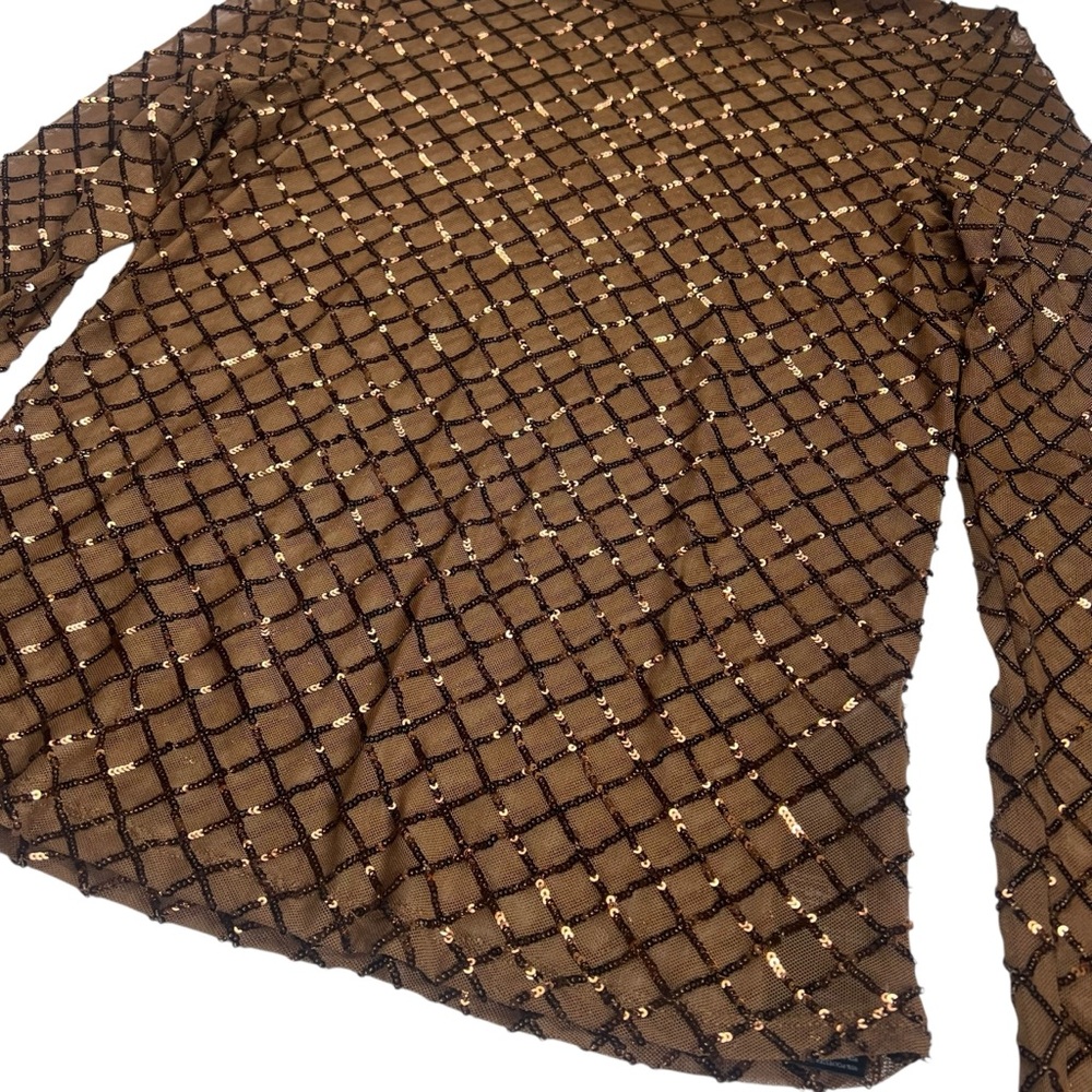 Anthropologie PILCRO Bronze Sequin Mesh Long Sleeve Turtleneck Top Medium NWT - Picture 7 of 16